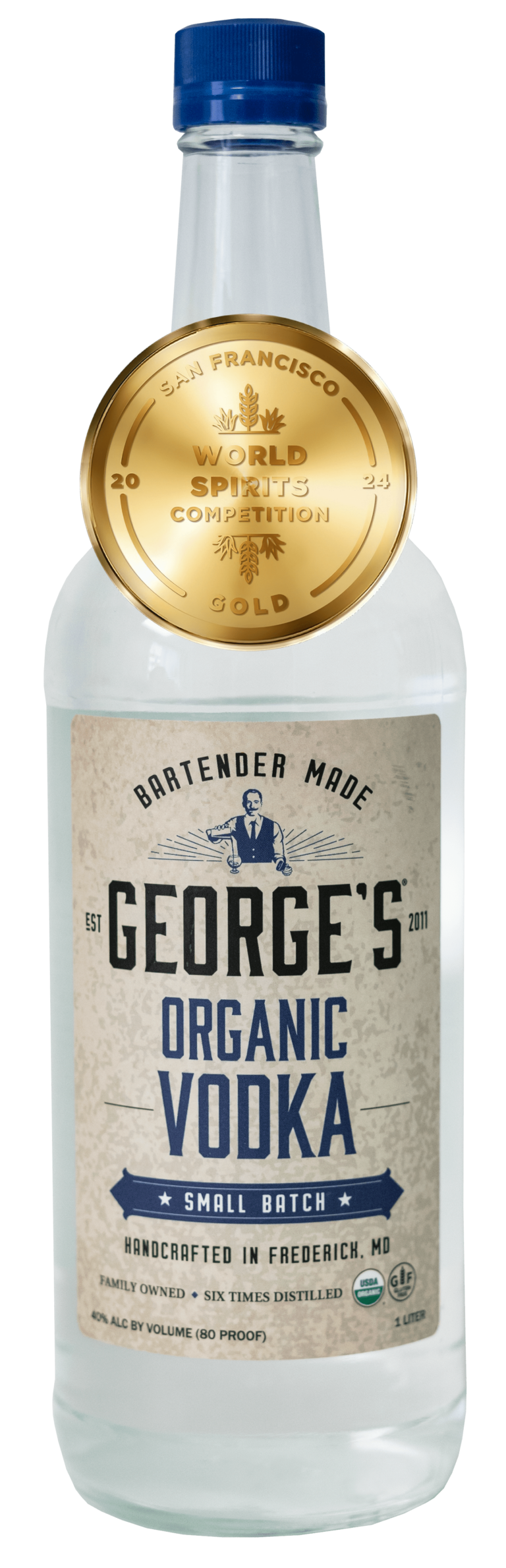 George's Organic Vodka bottle with gold medallion