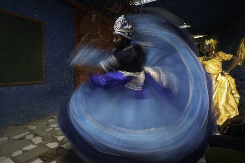 a blurry photo of a person in a costume