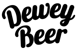 the words dewy beer are black and white