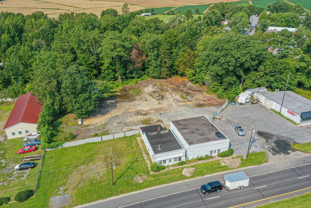 Demolition and lot clearing aerial shot
