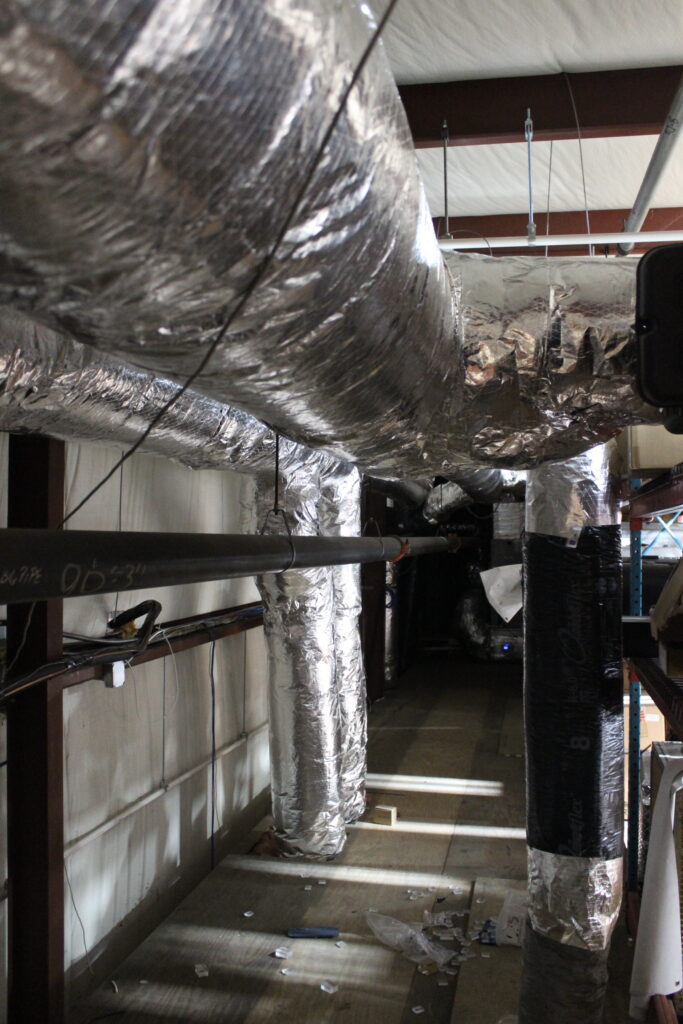 a room with duct tape on the ceiling