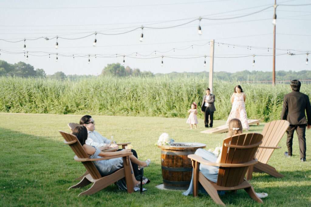 firepit and cornhole at King Cole Farm