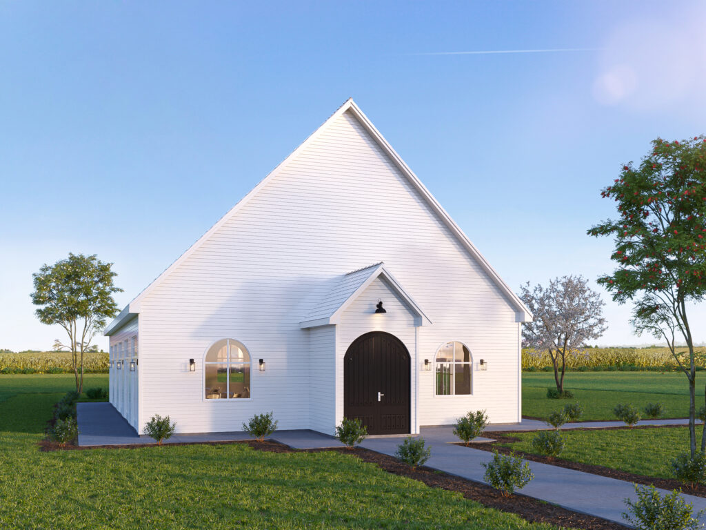 Front of building rendering of The Pavilion at King Cole Farm