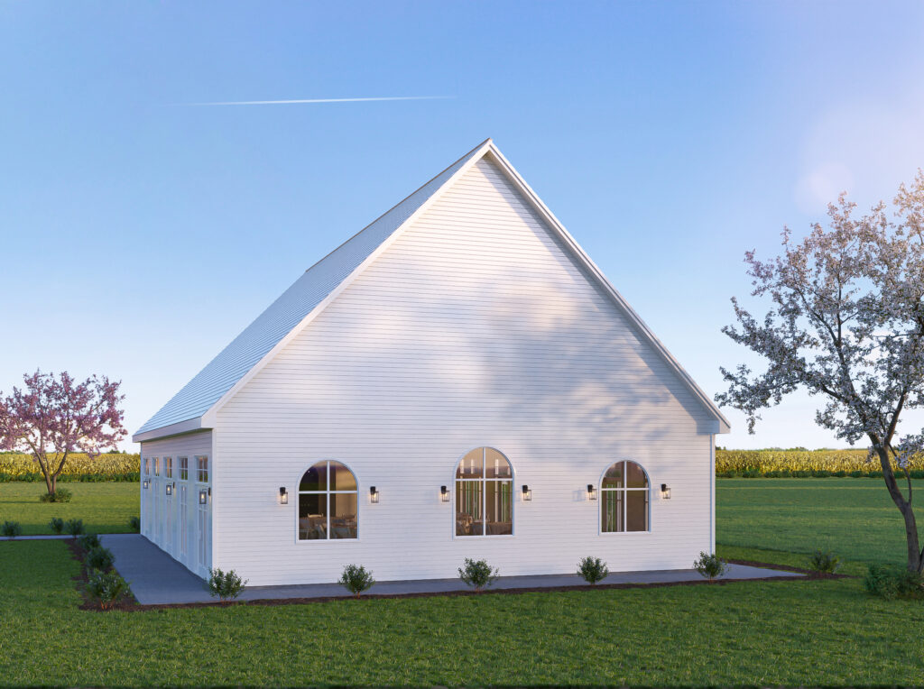 Back of building rendering of The Pavilion at King Cole Farm