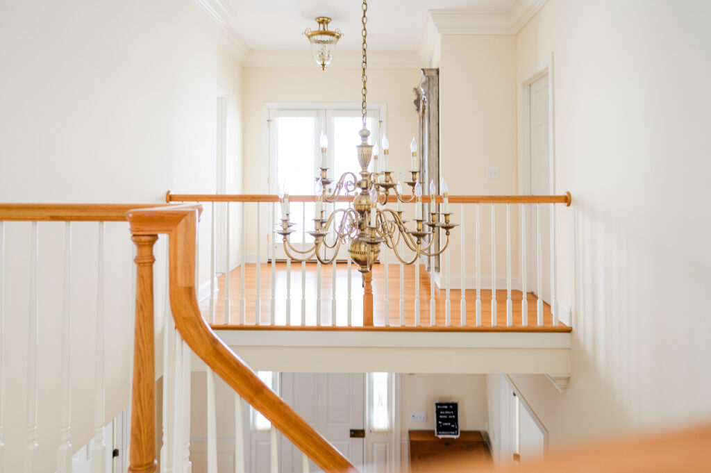The top of the staircase in The Residence at King Cole Farm.