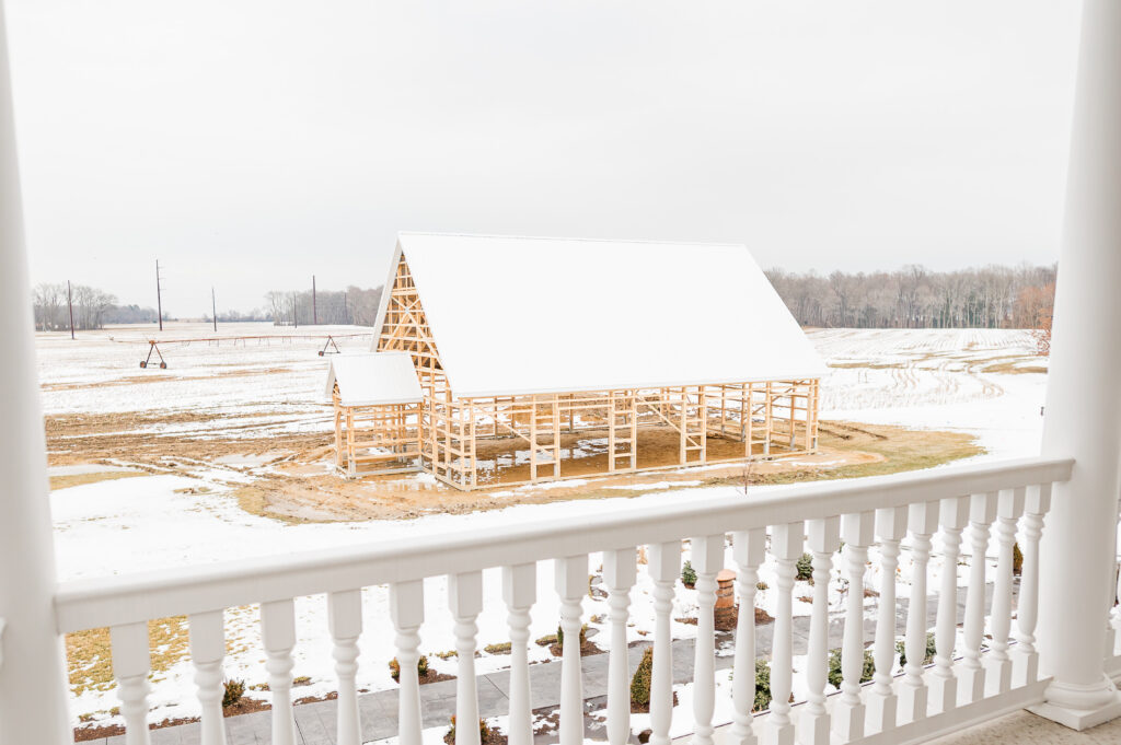 An image of the construction of our brand new pavilion space at King Cole Farm!
