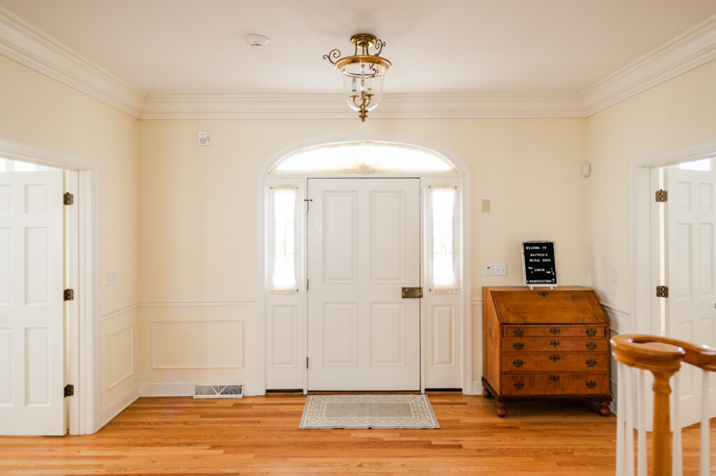 Image of the front door from the inside of The Residence at King Cole Farm.
