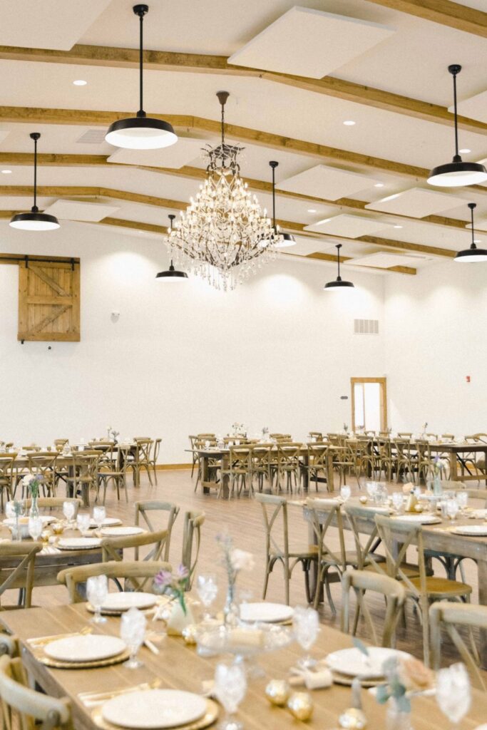 Decorated reception space at King Cole Farm Pole Barn in Dover, DE
