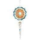 Sun Aqua Crystal Mini Metal Wind Spinner Set With Tail by Spinfinity - 6.5"