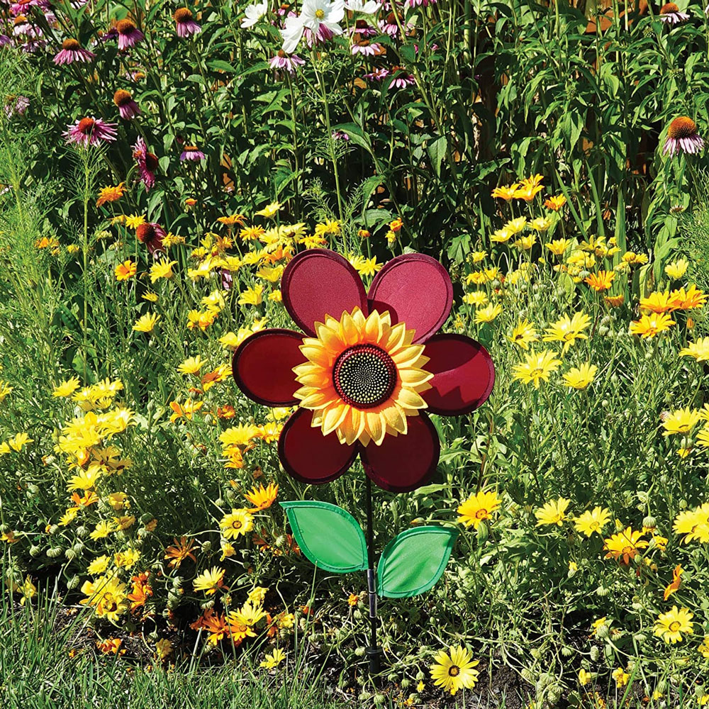 Burgundy Sunflower Garden Yard Wind Spinner with Leaves 12 " by In the Breeze Burgundy Sunflower Garden Yard Wind Spinner with Leaves 12 " by In the Breeze