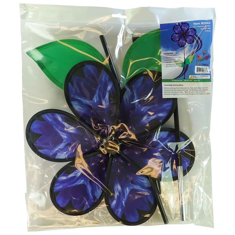 Bachelor Button Spinner with Leaves Bachelor Button Spinner with Leaves