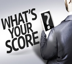 a man in a suit holding a book with the words what's your score?