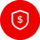 icon-secure a red shield with a dollar sign on it