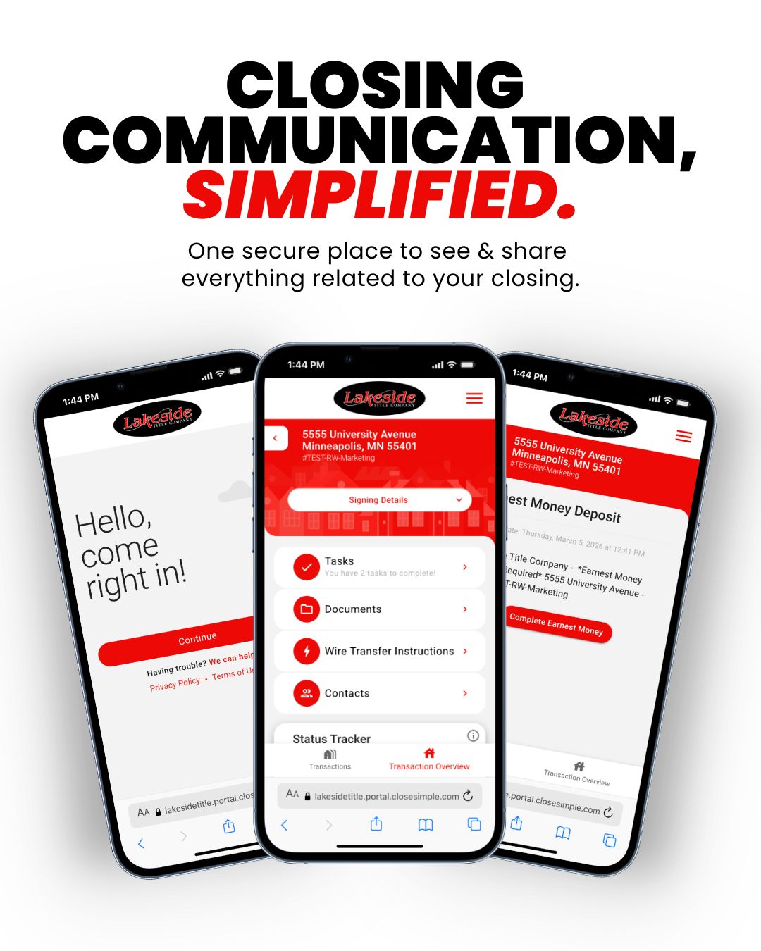 three cell phones with the text closing communication, simplified