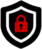 a red padlock on a black shield