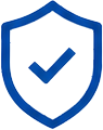 a blue shield with a tick mark on it