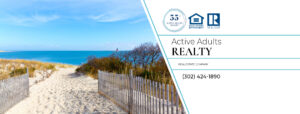 an advertisement for a real estate near the beach