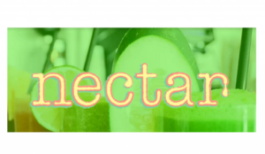 a green smoothie with the word nectar on it
