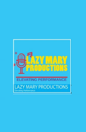 the lazy mary production logo on a blue background