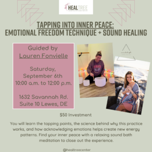 a flyer with a woman sitting on a couch