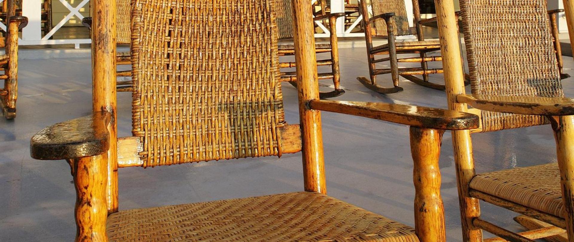 close up of wood rocking chairs