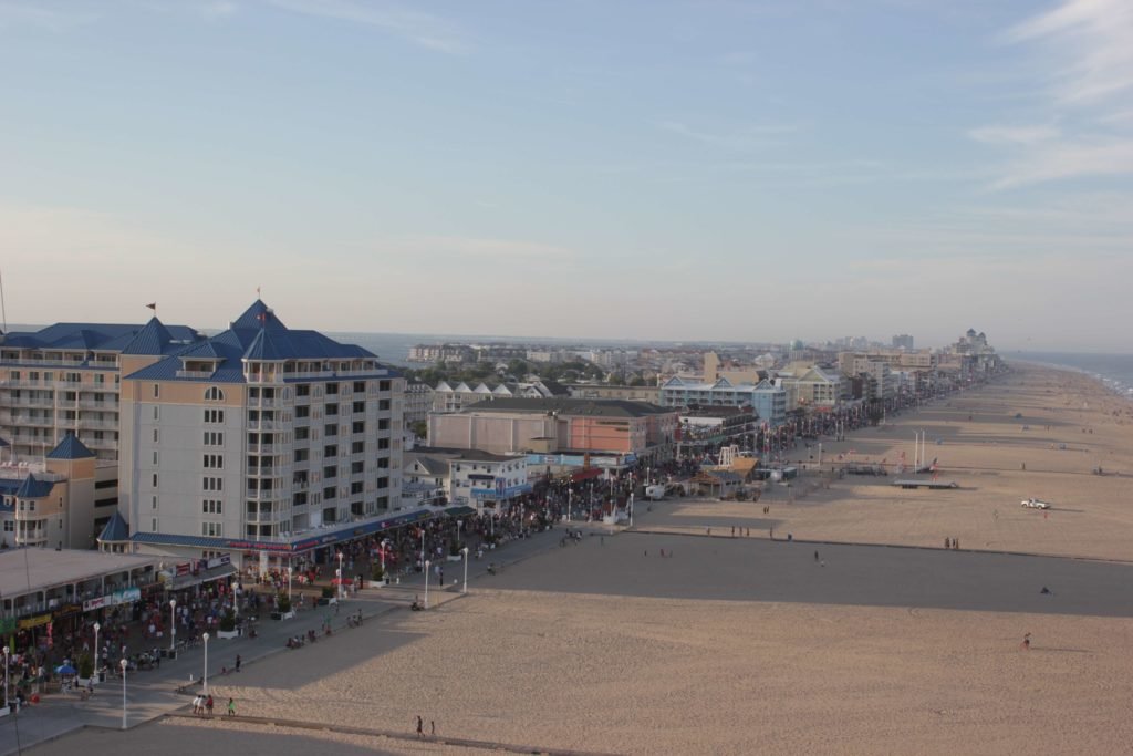 aerial view of ocean city hotels and beach from ferris wheel