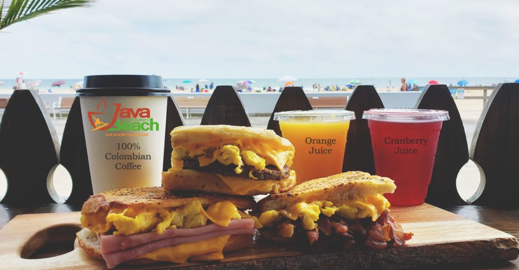 java beach drinks and breakfast sandwiches