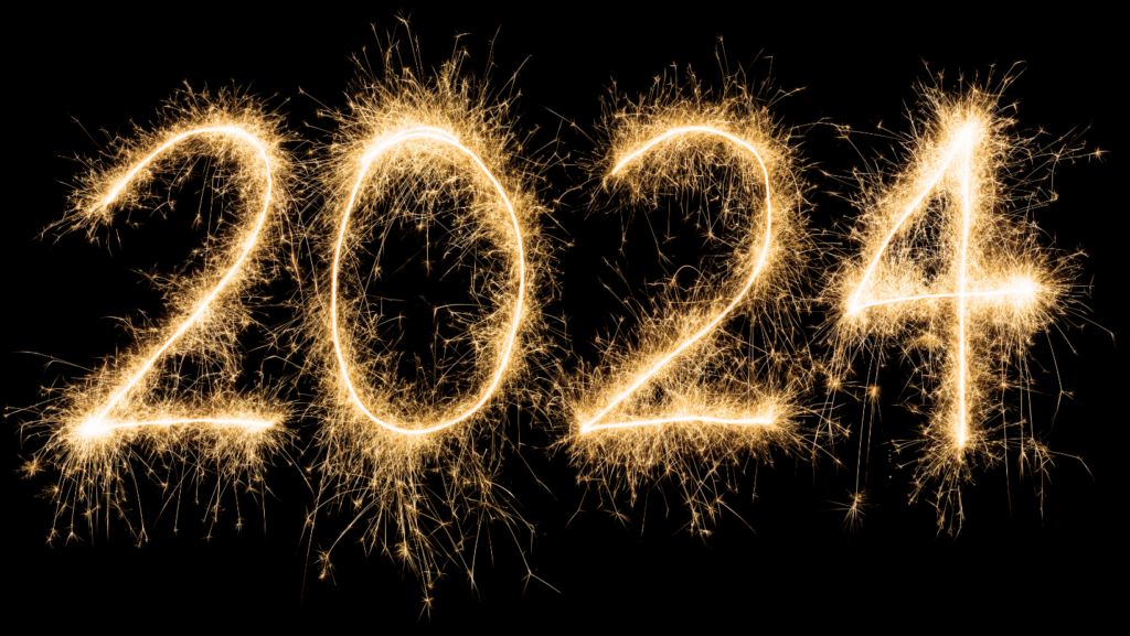 2024 spelled out in sparkling letters