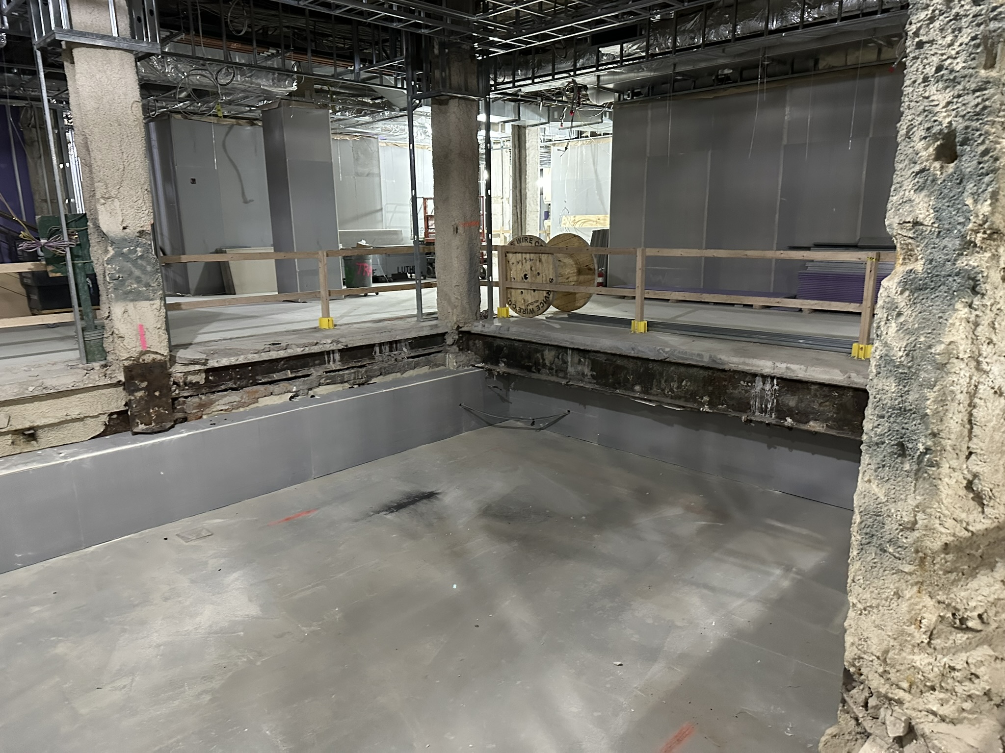 Bellevue Bathhouse Renovation Reaches Key Structural Milestone in Philadelphia Secondary containment slab area for pool/spa with waterproofing/containment liner installed at Bellevue Bathhouse.