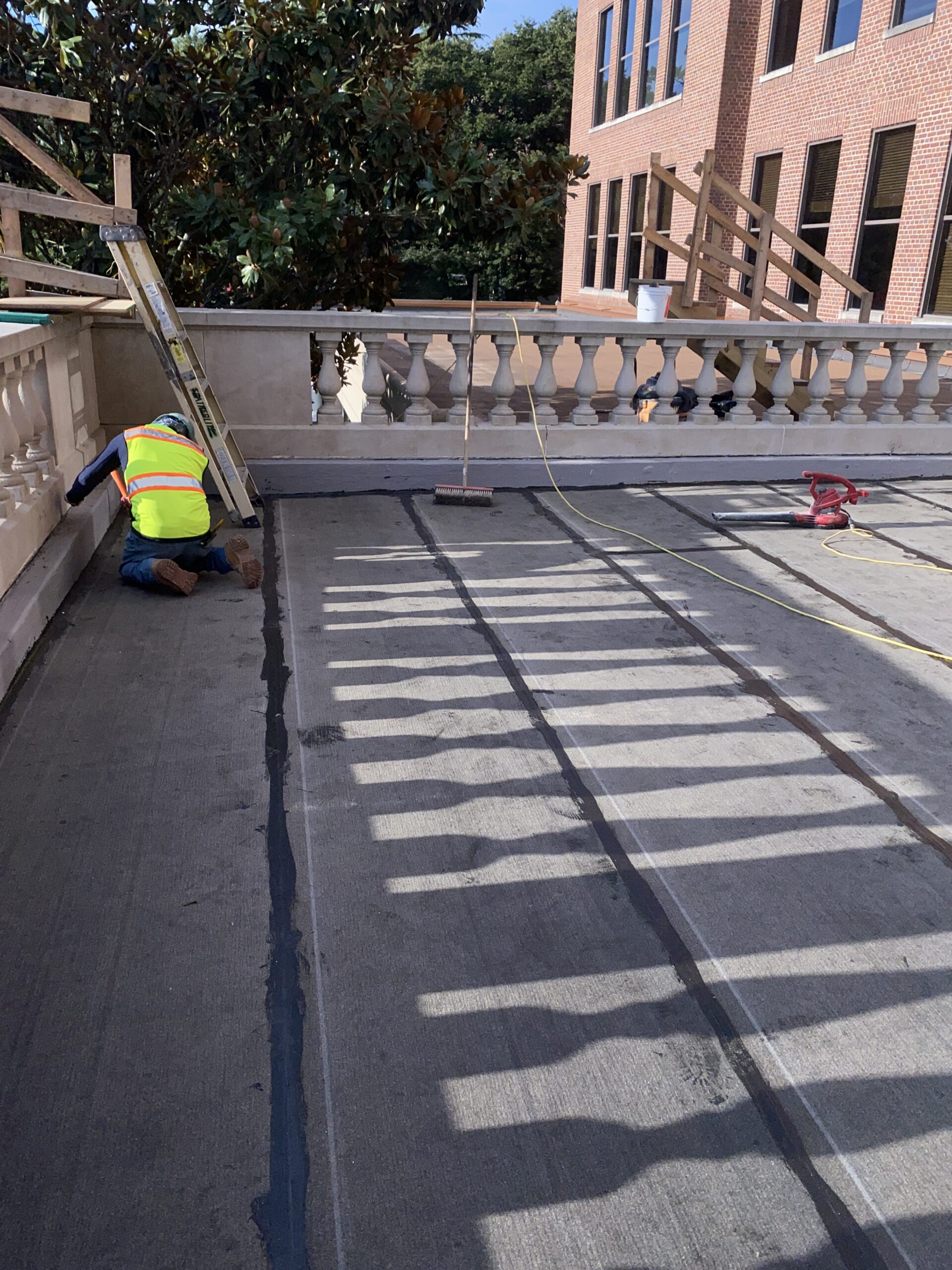 McAuley Hall Terrace Restoration Completed on Johns Hopkins Mt. Washington Campus in Baltimore, MD Installation of PUMA liquid-applied waterproofing at McAuley Hall terrace restoration in Baltimore Maryland.
