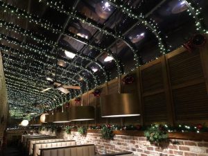 Interior of Nick's with christmas lights
