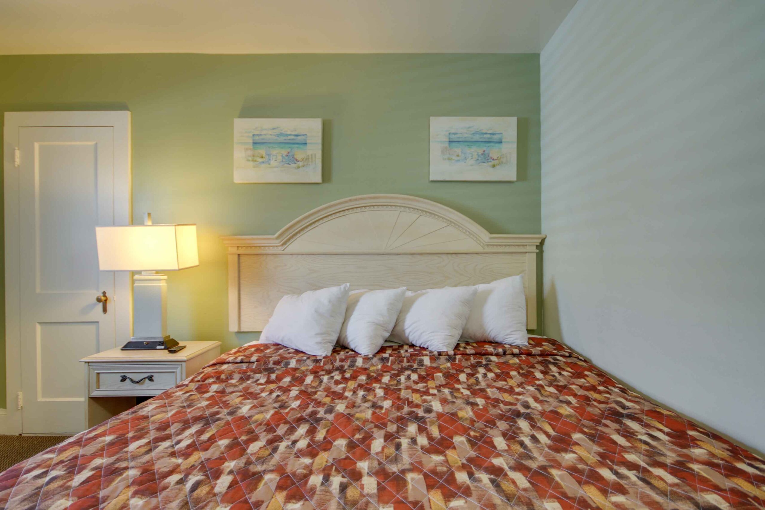 hotel room with one king bed