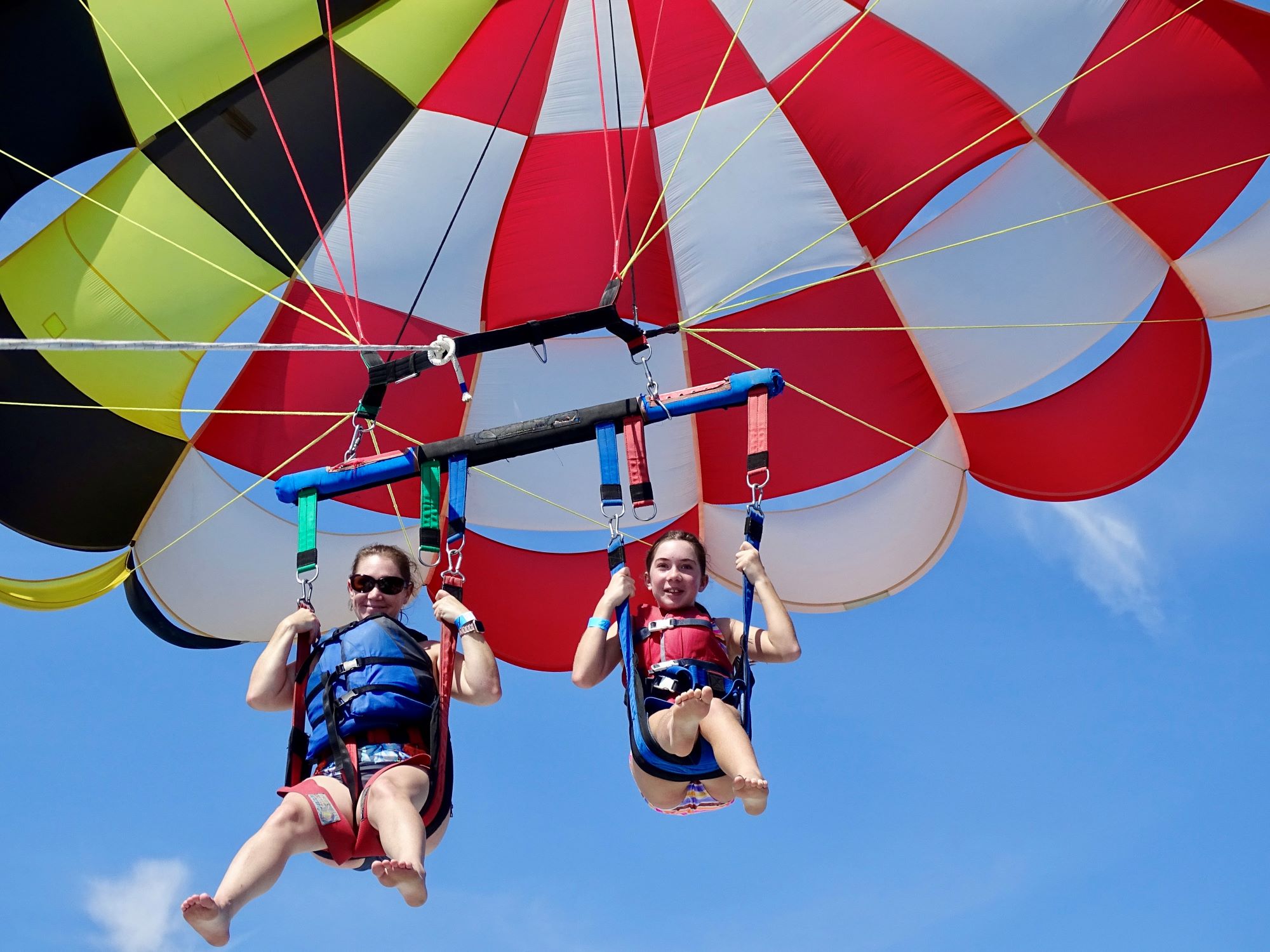 Happy Mom and daughter parasailing together in Ocean City, MD