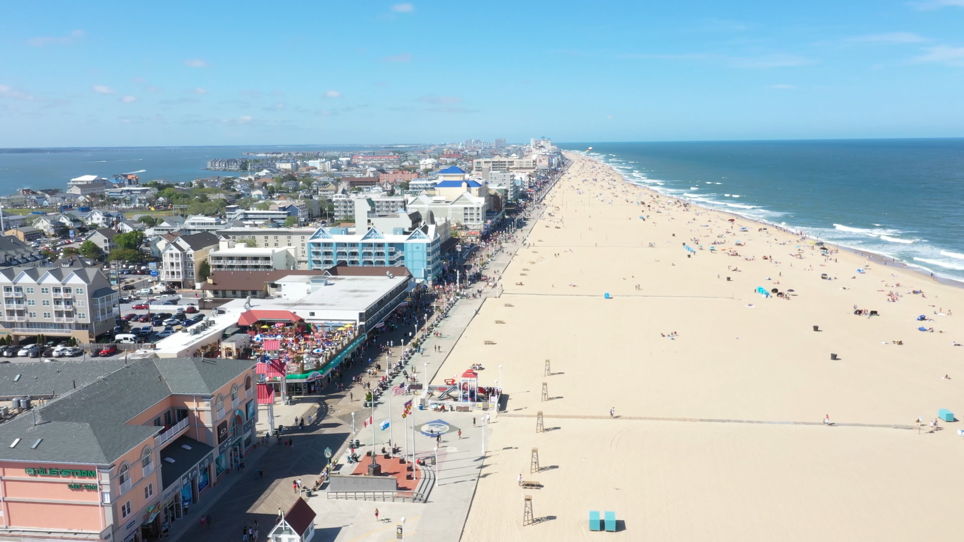 an aerial view of a beach with people on it