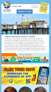 a flyer for an event with a pier in the background