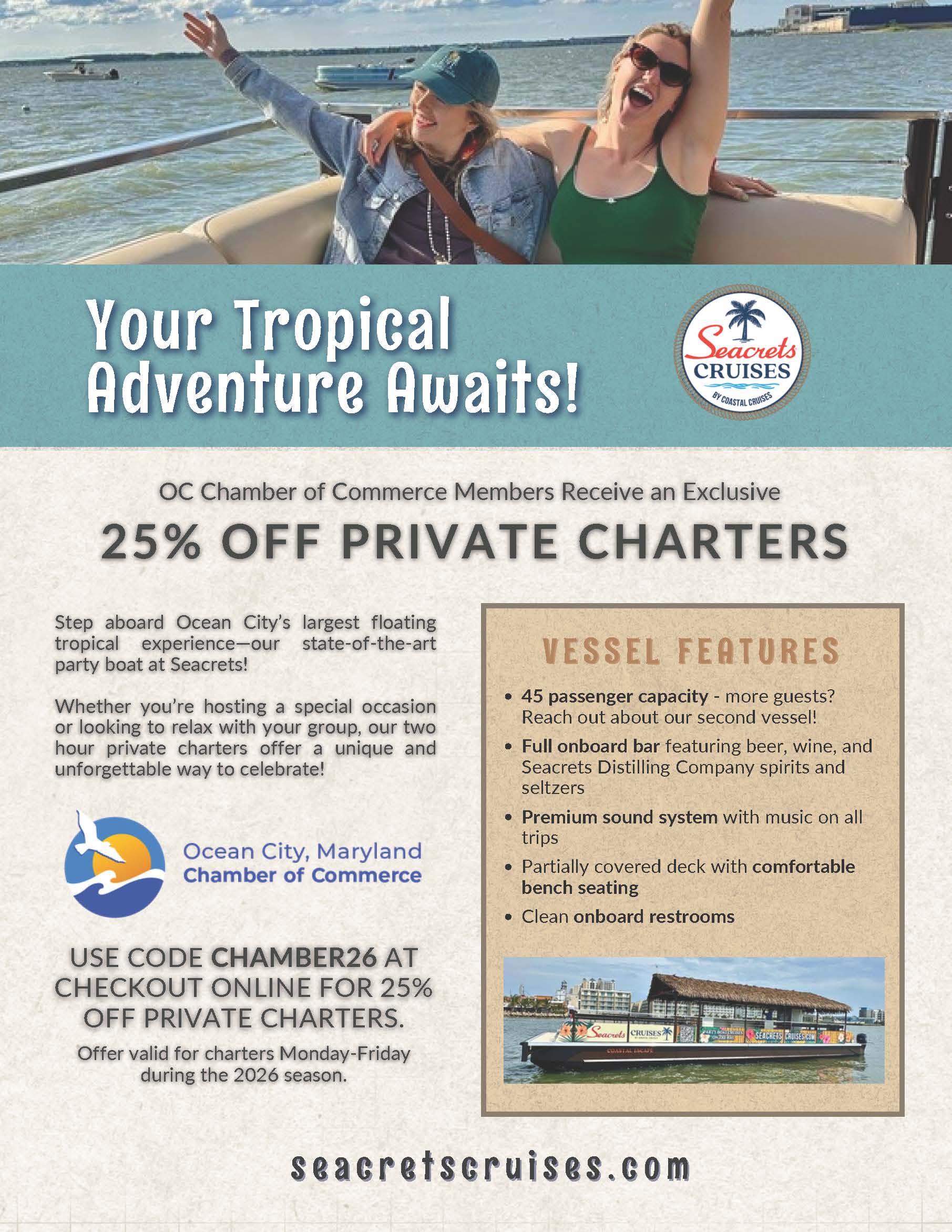 Seacrets Cruises: 25% Off Private Charters