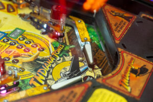 a close up of a pinball game