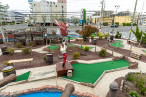 a miniature golf course in a city park