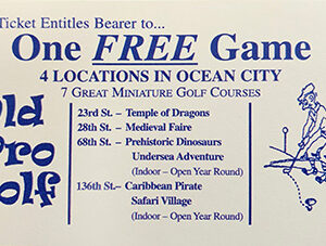 a sign advertising a free game of old pro golf