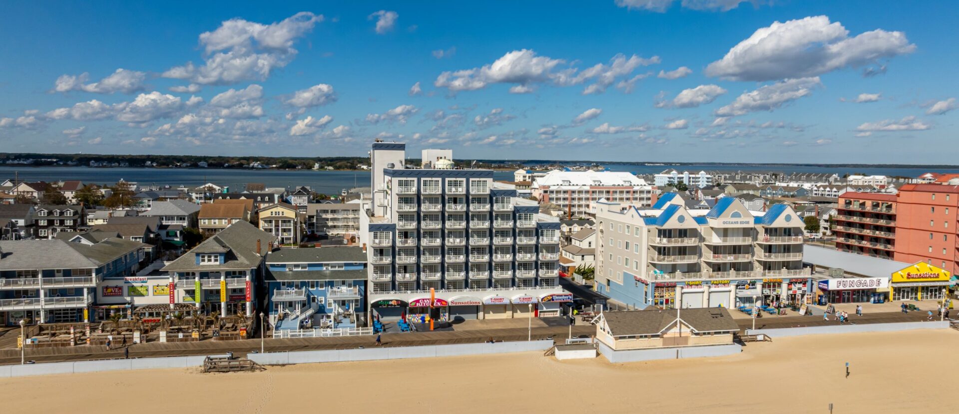 View of beach and OCMD boardwalk from above