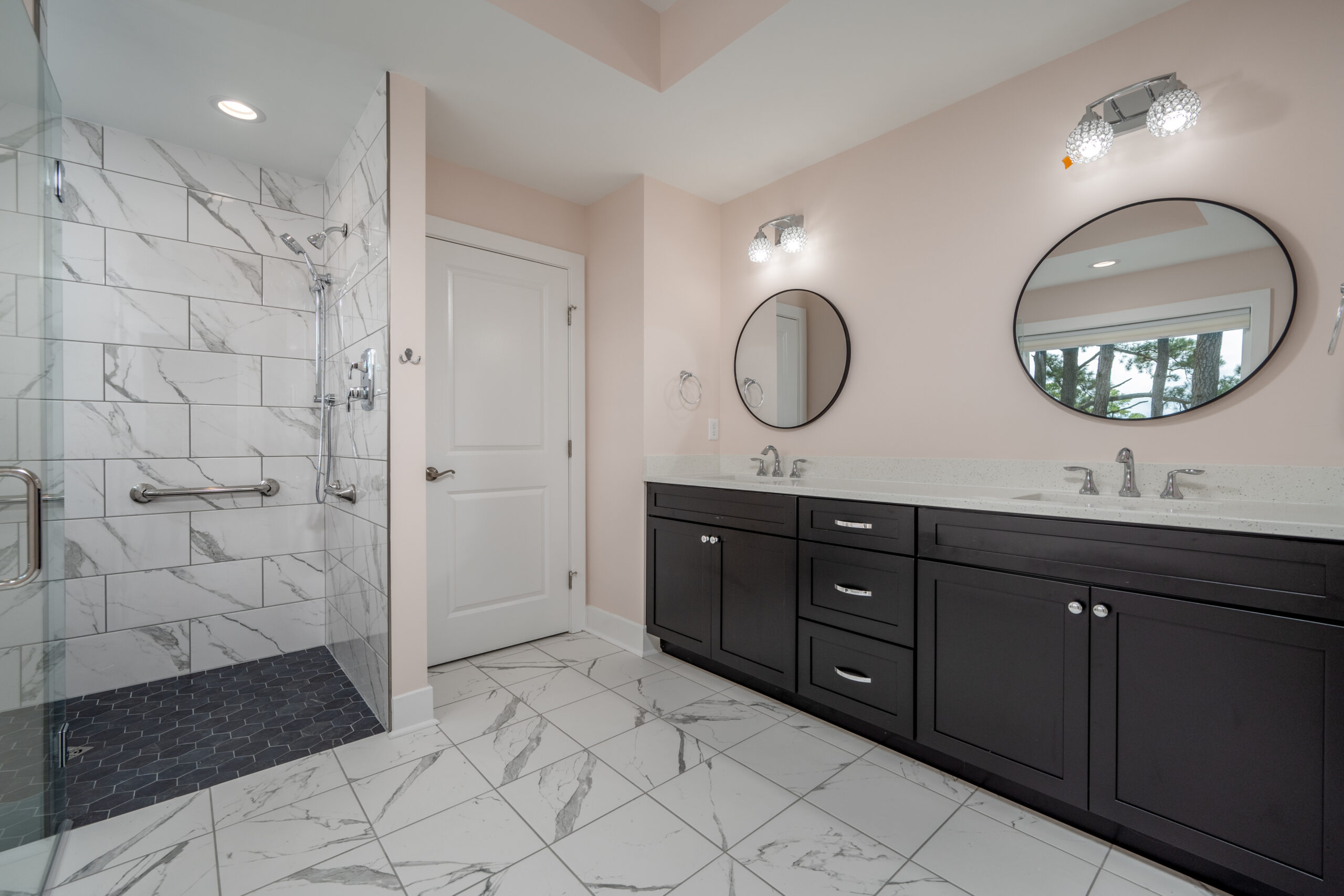 a large bathroom with a walk in shower