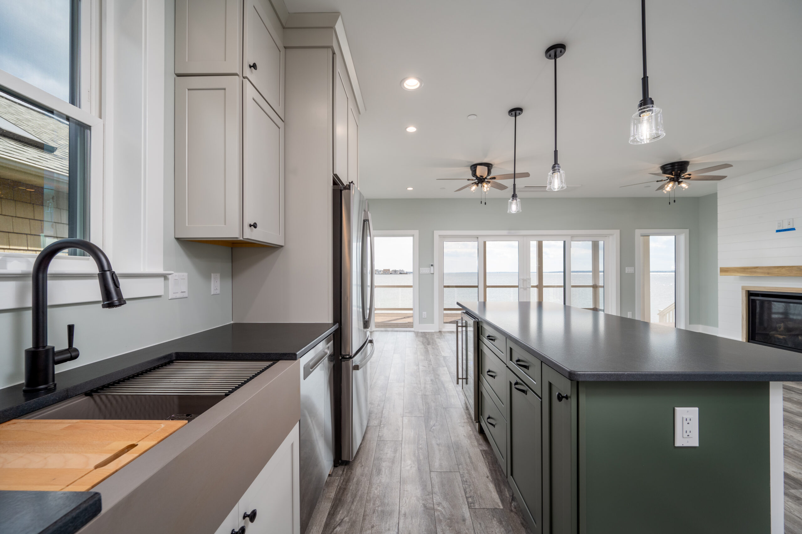 a kitchen with a sink and a stove