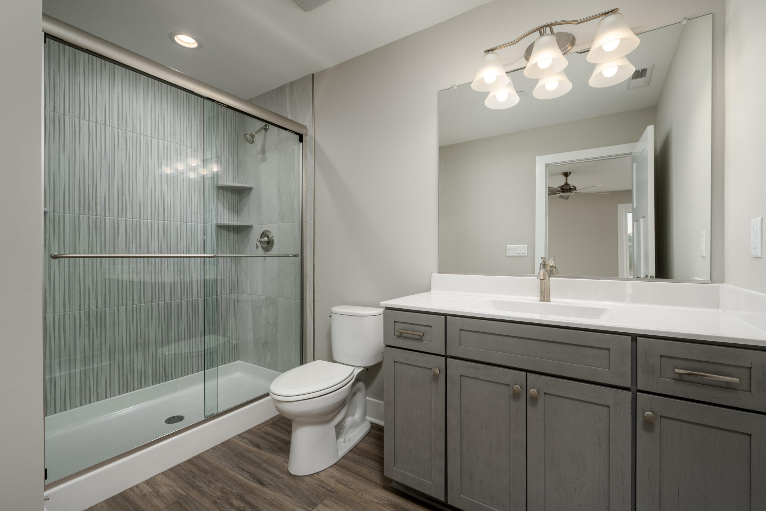 a large bathroom with a walk in shower