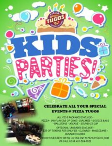 a flyer for a kids'party with a green background