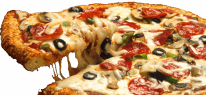 a close up of two slices of pizza