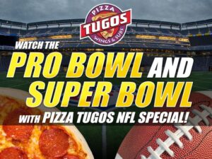a pizza and a football on a field