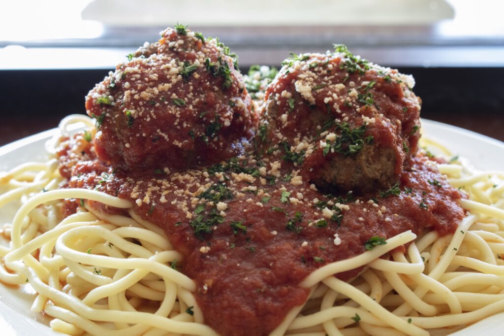 Primo Family Restaurant spaghetti and meatballs entree