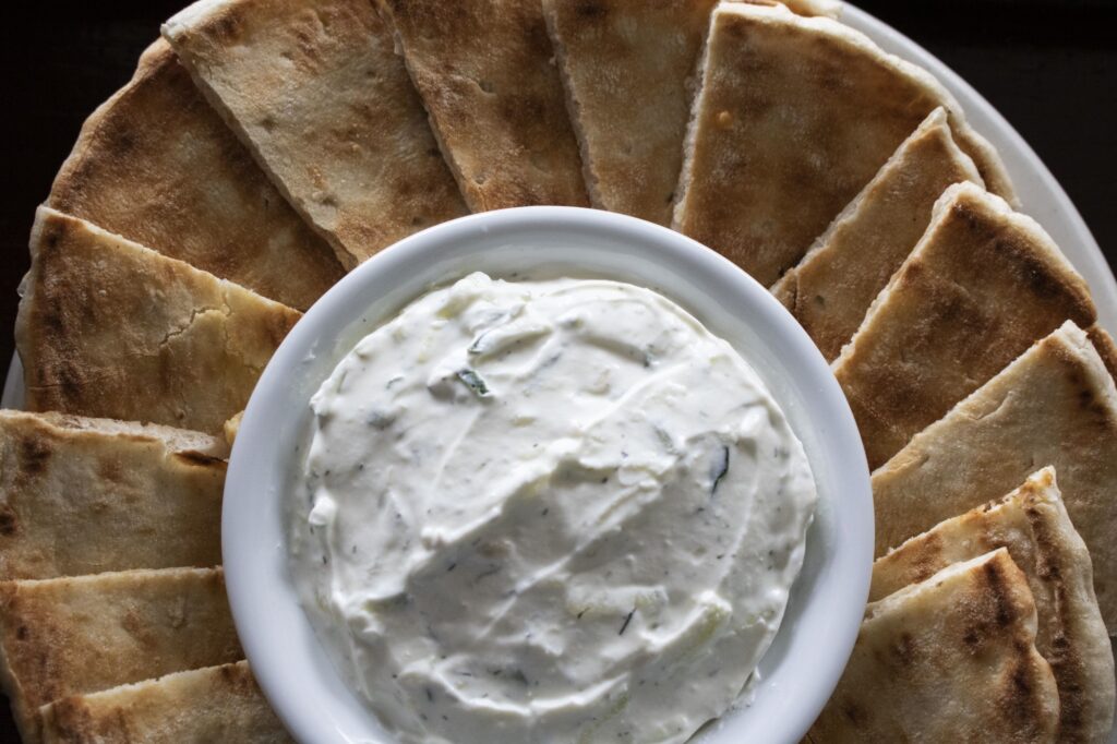 Primo Family Restaurant Tzatziki and pita appetizer