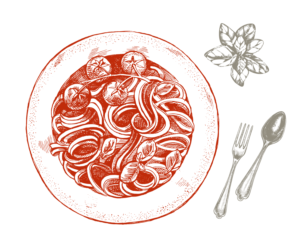 Red sketch of spaghetti Primo Family Restaurant