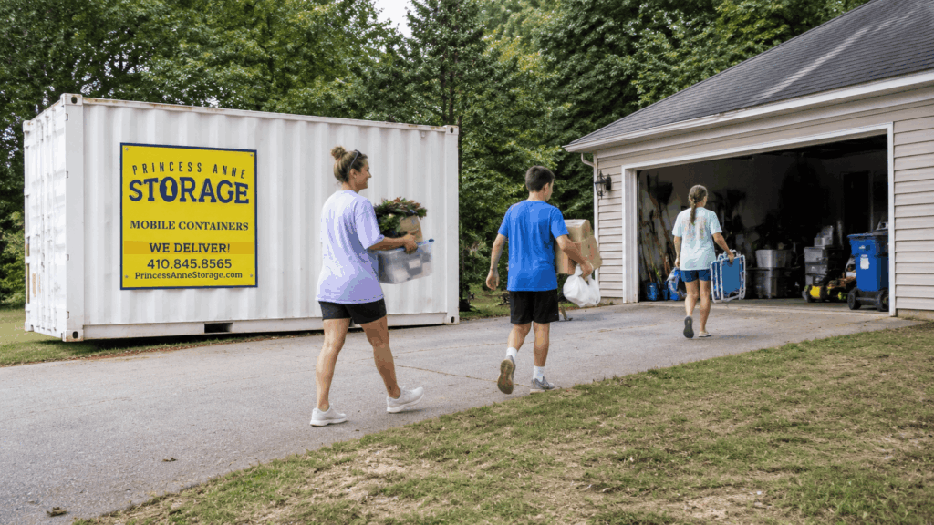 Seasonal storage Crisfield MD container with holiday boxes near Princess Anne MD